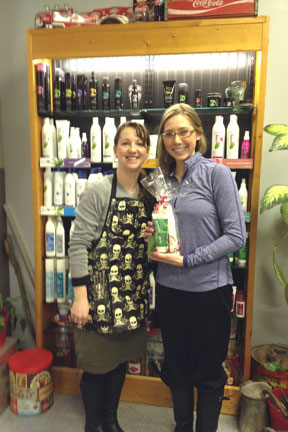 Erin Rizzone (left), Hair Garage owner, and Hannah Woods week 1 winner. 